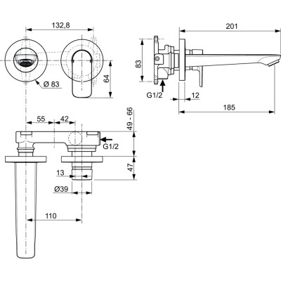 Ideal Standard Connect Air potinkinis maišytuvas praustuvui 185mm (A7029), PVD spalvos