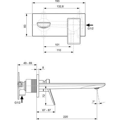 Ideal Standard Conca (A7372) sieninis maišytuvas praustuvui, 220 mm, PVD spalvos
