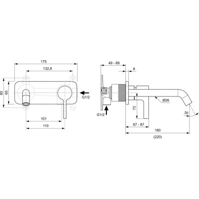 Ideal Standard Joy potinkinis maišytuvas praustuvui 180mm (A7380) PVD spalvos