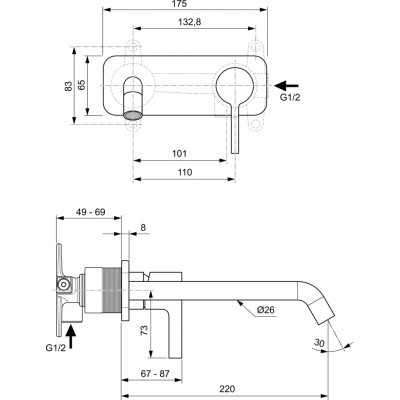 Ideal Standard Joy potinkinis maišytuvas praustuvui 220mm (A7381) PVD spalvos