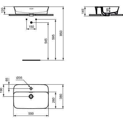 Ideal Standard Ypalyss pastatomas, stačiakampis praustuvas, 55x38cm