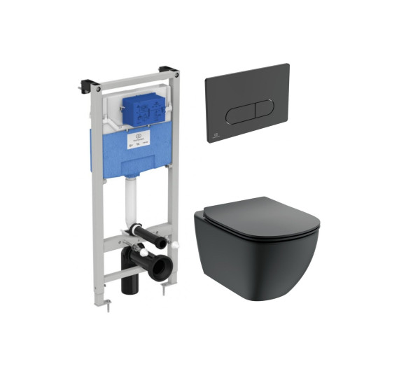Ideal Standard Tesi Pakabinamo klozeto komplektas 3in1, juodos spalvos, T0079V3+T3527V3+R020467+R0115A6