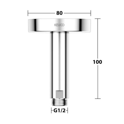 Keuco dušo galvos laikiklis iš lubų, 100mm aukščio