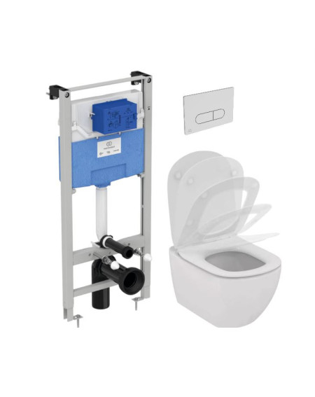 Ideal Standard Tesi "AquaBlade" pakabinamo klozeto komplektas 3in1 (Rėmas, mygtukas, klozetas)