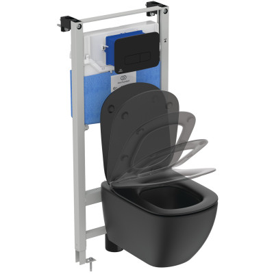 3in1 Ideal Standard Tesi klozeto komplektas su "soft close" dangčiu ir WC rėmu (juodos sp.)