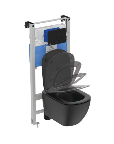 3in1 Ideal Standard Tesi klozeto komplektas su "soft close" dangčiu ir WC rėmu (juodos sp.)