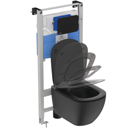 3in1 Ideal Standard Tesi klozeto komplektas su "soft close" dangčiu ir WC rėmu (juodos sp.)