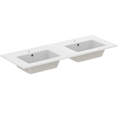Ideal Standard Eurovit dvigubas montuojamas praustuvas 122 cm, su persipylimo anga, baltos blizgios spalvos
