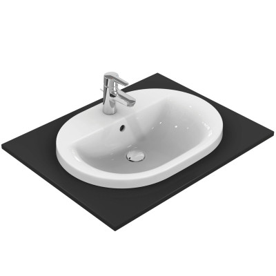 Ideal Standard CONNECT į stalviršį įleidžiamas praustuvas, 62 cm, su skyle maišytuvui, baltos blizgios spalvos