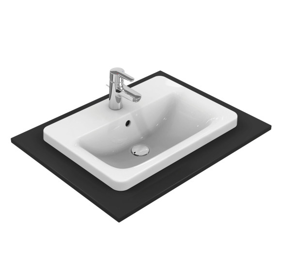 Ideal Standard CONNECT į stalviršį įleidžiamas praustuvas, 58 cm, su skyle maišytuvui, baltos blizgios spalvos