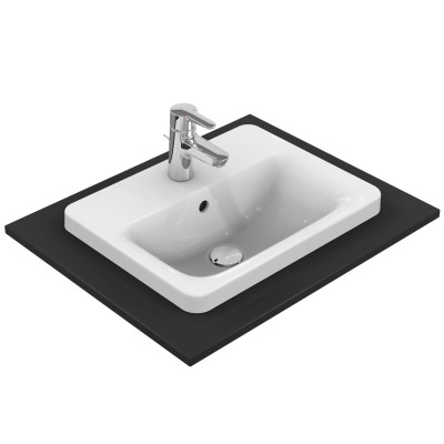Ideal Standard CONNECT į stalviršį įleidžiamas praustuvas, 50 cm, su skyle maišytuvui, baltos blizgios spalvos