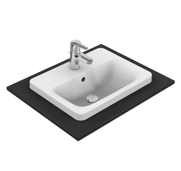 Ideal Standard CONNECT į stalviršį įleidžiamas praustuvas, 50 cm, su skyle maišytuvui, baltos blizgios spalvos